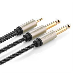 綠聯10619 3.5轉雙6.5 一分二立體聲音頻線6.35mm 電腦連接調音臺 金屬外殼 尼龍網 5 米 黑色家電配件產品圖片2